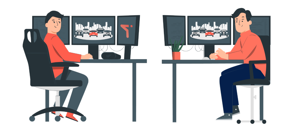 Deux gestionnaires de flotte travaillant sur leurs ordinateurs